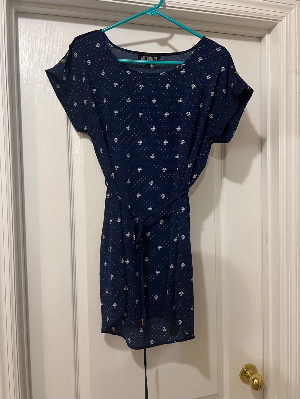 Sweet Wanderer Navy Printed Tie-Waist Mini Dress